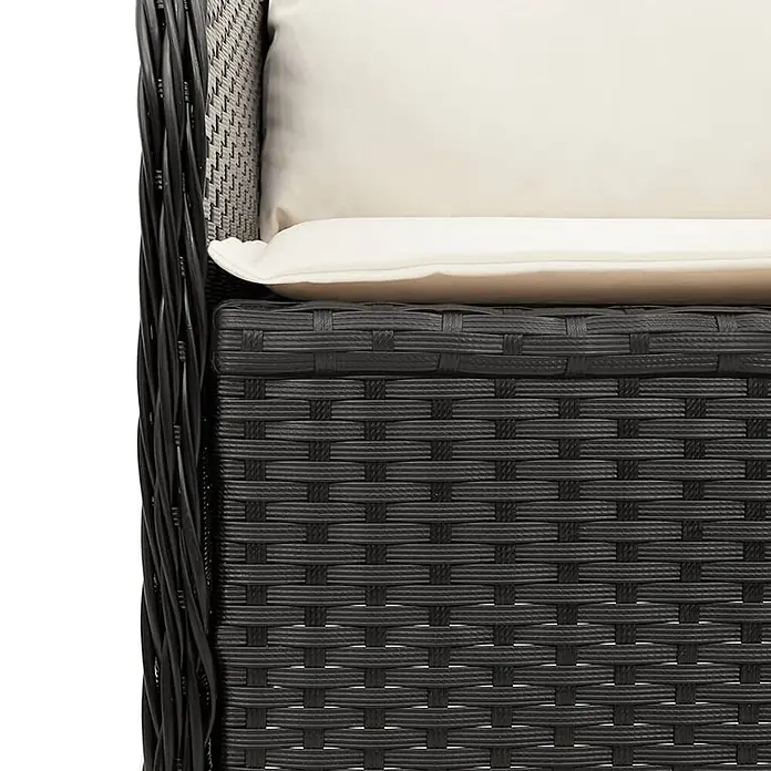 Furnicato Gartensessel aus PE-Rattan, Schwarz -  - Dunkelgraue geflochtene Gartenmöbel mit beigem Kissen.