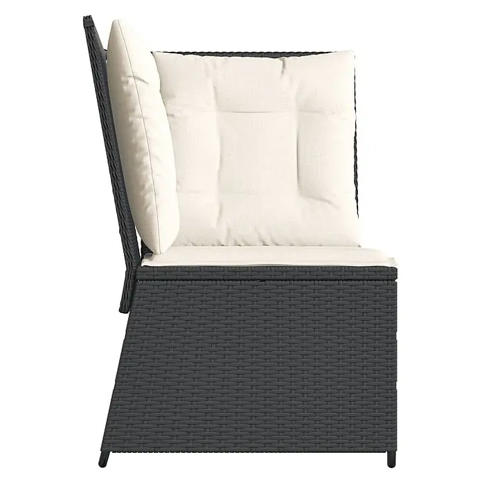 Furnicato Gartensessel aus PE-Rattan, Schwarz -  - Dunkelgrauer Polyrattan Gartenstuhl mit weißen Rücken- und Sitzkissen.