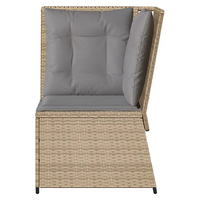 Furnicato Gartensessel aus PE-Rattan, Beige -  - Beige Rattan-Ecklounge-Sessel mit grauen Sitz- und Rückenkissen.