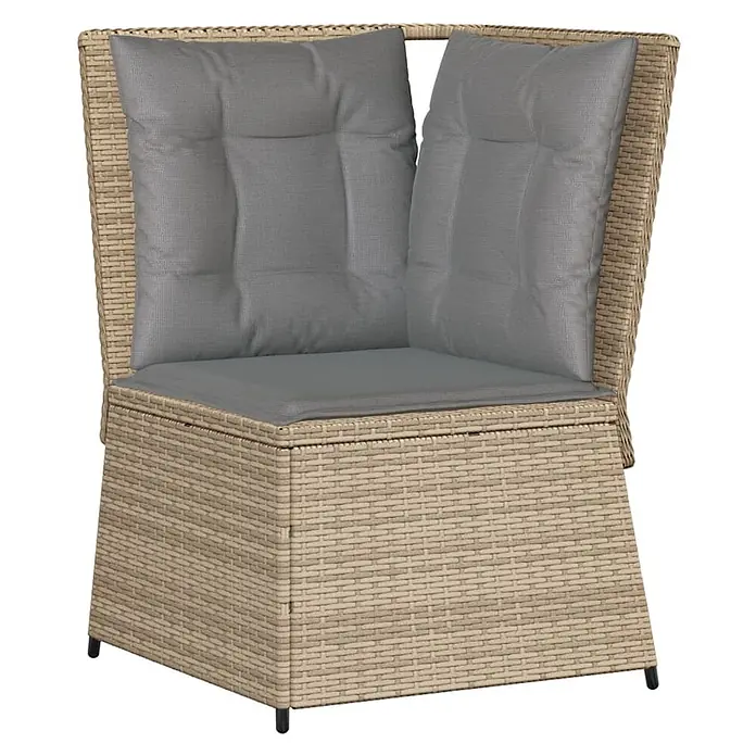 Furnicato Gartensessel aus PE-Rattan, Beige -  - Hellbrauner Rattan-Ecksessel mit grauen Sitz- und Rückenkissen für den Außenbereich.
