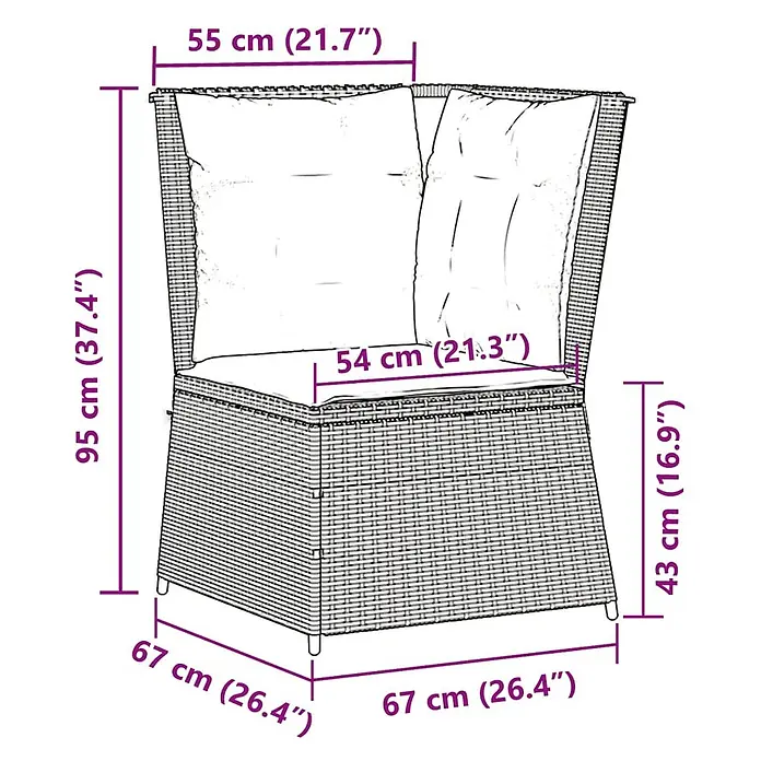 Furnicato Gartensessel aus PE-Rattan, Beige -  - Rattaneckteil für Gartenlounge mit Kissen und Maßen.
