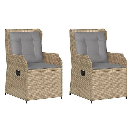 Furnicato 2er Set Gartenstühle PE Rattan verstellbar, Beige