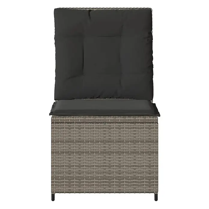 Furnicato Gartensessel mit Liegefunktion aus PE-Rattan, Grau -  - Graues Kunst-Rattan-Gartensofa-Element mit dunkelgrauen gepolsterten Sitz- und Rückenkissen.