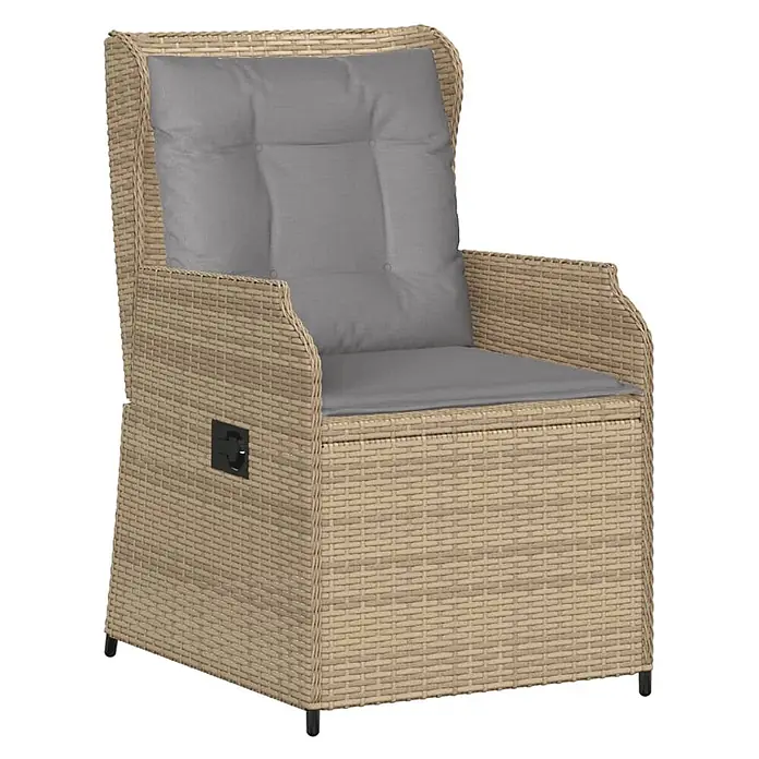 Furnicato 2er Set Gartenstühle PE Rattan verstellbar, Beige -  - Beige Rattan-Look Gartenstuhl mit grauen Kissen und Liegefunktion.