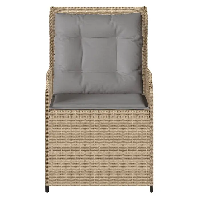 Furnicato 2er Set Gartenstühle PE Rattan verstellbar, Beige -  - Beiger Korbsessel mit grauen Sitz- und Rückenkissen.