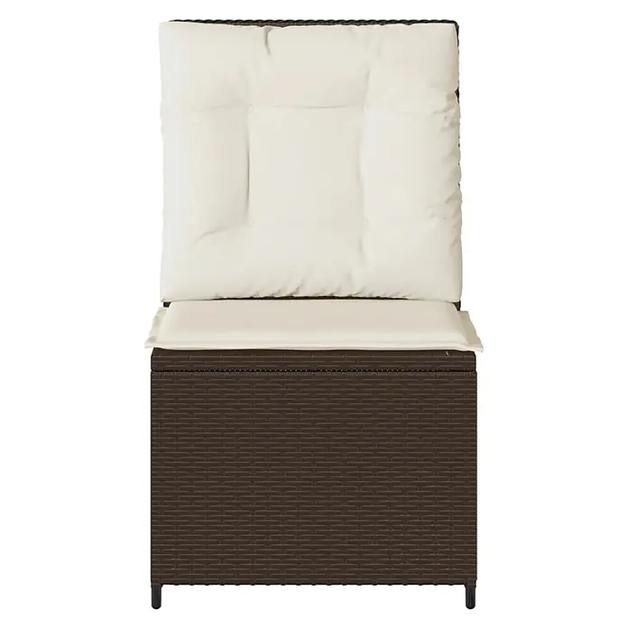 Furnicato Gartensessel mit Liegefunktion aus PE-Rattan, Braun -  - Dunkelbrauner Rattan-Gartenstuhl mit weißen, gesteppten Kissen.
