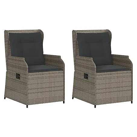Furnicato 2er-Set Gartenstühle PE-Rattan Grau verstellbar
