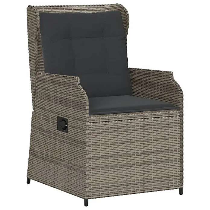 Furnicato 2er-Set Gartenstühle PE-Rattan Grau verstellbar -  - Grauer Gartenstuhl aus Polyrattan mit dunkelgrauem Kissen und Liegefunktion.