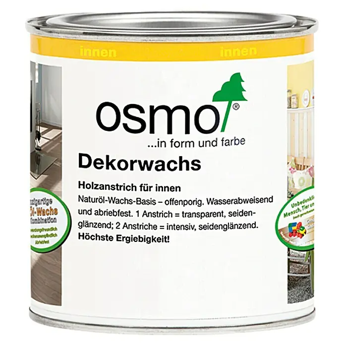 Osmo Dekorwachs - Weiß, 375 ml, Seidenglänzend - Dose Osmo Dekorwachs für den Innenbereich, ein natürlicher Holzanstrich auf Öl-Wachs-Basis für eine schöne und haltbare Oberfläche.