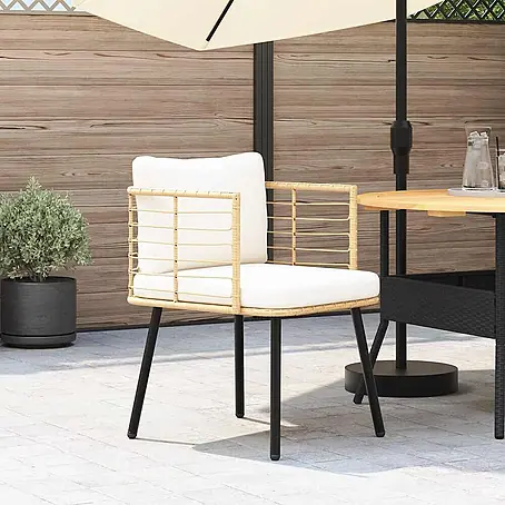 Furnicato Gartenstuhl PE-Rattan Natur mit Kissen
