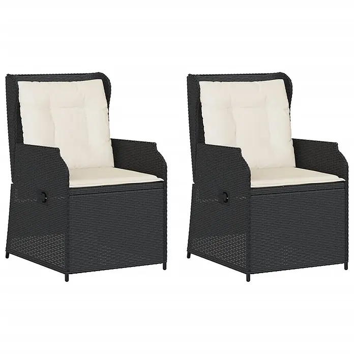 Furnicato Gartenstuhl-Set, 2-teilig, PE-Rattan, Schwarz -  - Zwei dunkelgraue Outdoor-Sessel aus Polyrattan mit cremefarbenen Kissen.