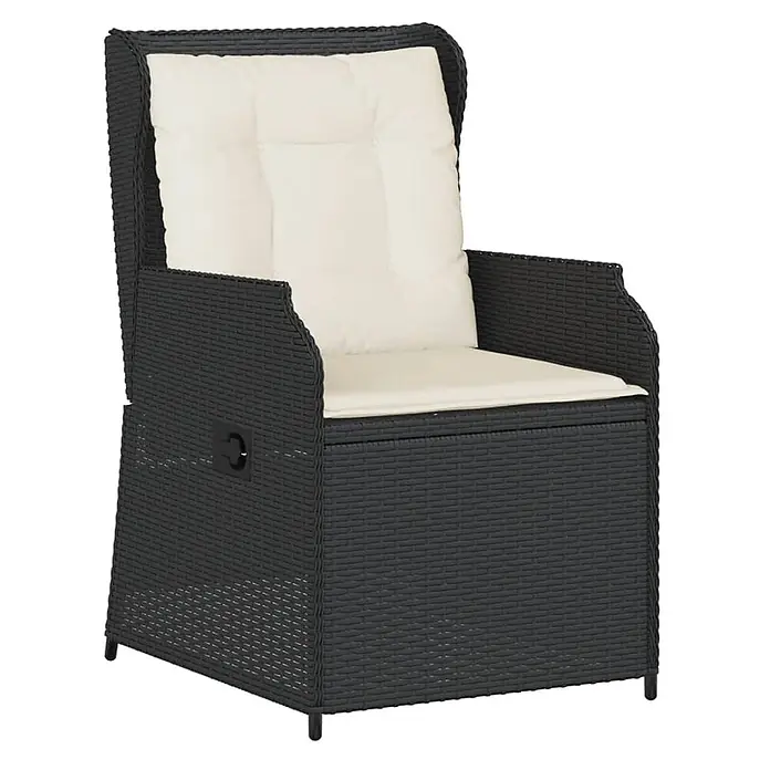 Furnicato Gartenstuhl-Set, 2-teilig, PE-Rattan, Schwarz -  - Dunkler Polyrattan-Gartenstuhl mit cremefarbenen Kissen und verstellbarer Rückenlehne.