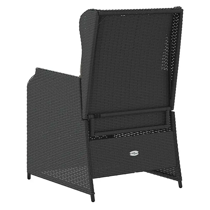 Furnicato Gartenstuhl-Set, 2-teilig, PE-Rattan, Schwarz -  - Schwarzer Polyrattan-Liegestuhl mit verstellbarer Rückenlehne, von hinten seitlich gesehen.