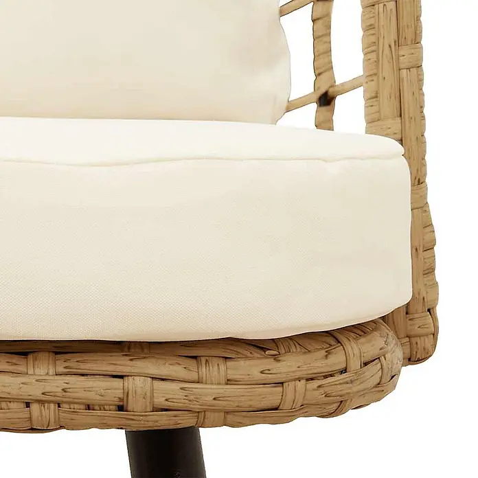 Furnicato Gartenstuhl PE-Rattan Natur mit Kissen -  - Cremefarbenes Polster auf einem naturgewebten Korbsessel.