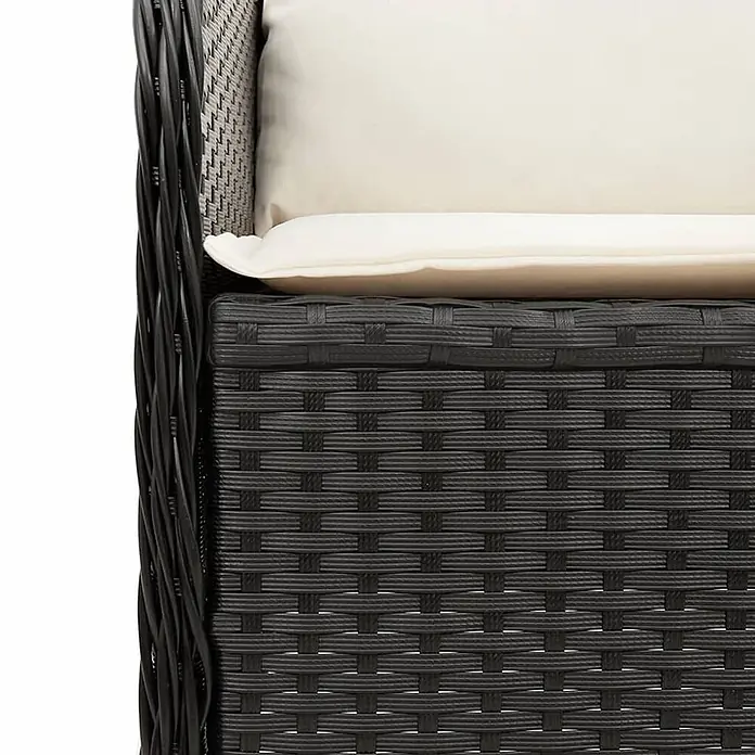 Furnicato Gartenstuhl-Set, 2-teilig, PE-Rattan, Schwarz -  - Nahaufnahme eines dunkelgrauen Geflechtstuhls aus Rattan mit einem cremefarbenen Kissen.