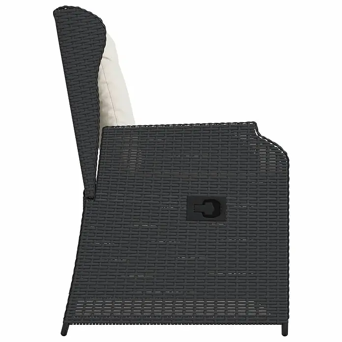 Furnicato Gartenstuhl-Set, 2-teilig, PE-Rattan, Schwarz -  - Dunkelgrauer Rattan-Gartenliegestuhl mit beigem Kissen und Seitenhebel.