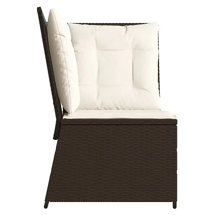 Furnicato Gartensessel aus PE-Rattan, Braun -  - Dunkelbrauner Rattan Gartenstuhl mit cremefarbenen Kissen, Seitenansicht.