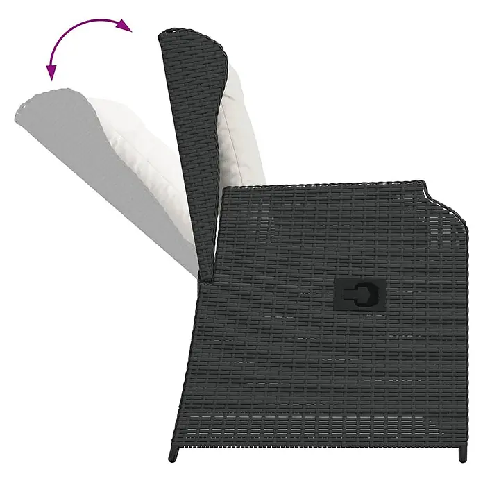Furnicato Gartenstuhl-Set, 2-teilig, PE-Rattan, Schwarz -  - Schwarzer Rattan-Gartensessel mit verstellbarer Rückenlehne, in zwei Positionen gezeigt.