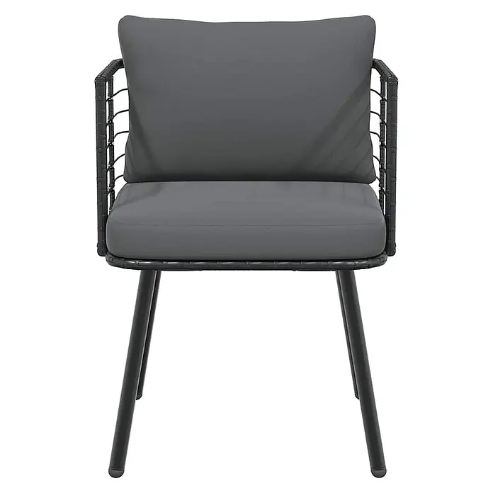 Furnicato Gartenstuhl PE-Rattan Schwarz mit Kissen -  - Dunkelgrauer Terrassenstuhl mit geflochtenem schwarzem Gestell und Kissen.
