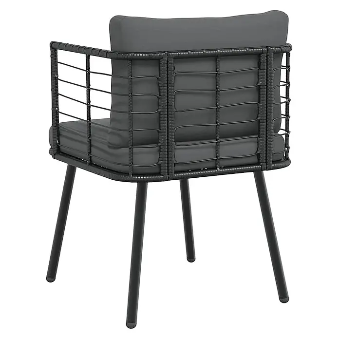 Furnicato Gartenstuhl PE-Rattan Schwarz mit Kissen -  - Dunkelgrauer Outdoor-Sessel mit geflochtenem Rattan-Look-Rahmen, weichen Kissen und Metallbeinen.