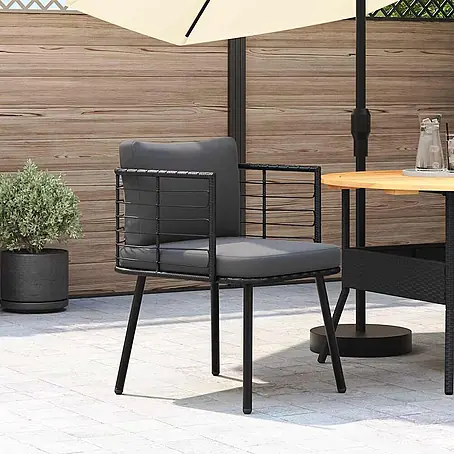 Furnicato Gartenstuhl PE-Rattan Schwarz mit Kissen