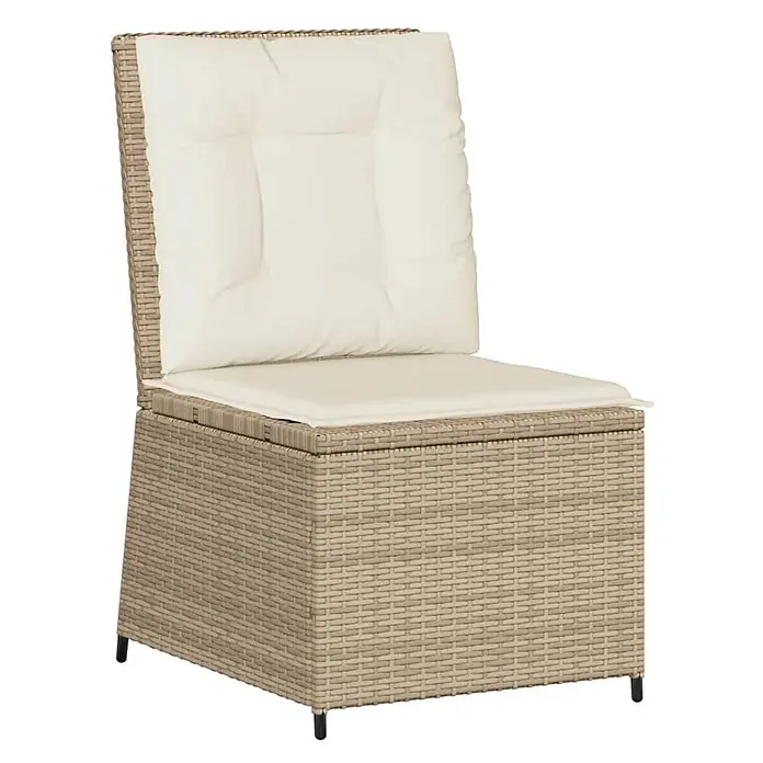 Furnicato Gartensessel mit Liegefunktion aus PE-Rattan, Beige -  - Beiger Korbsessel mit cremefarbenen Rücken- und Sitzkissen. Modulare Gartenbestuhlung.