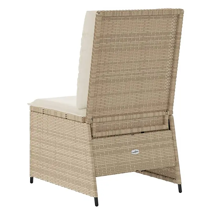 Furnicato Gartensessel mit Liegefunktion aus PE-Rattan, Beige -  - Hellbrauner Outdoor-Sessel in Rattan-Optik mit cremefarbenen Kissen.