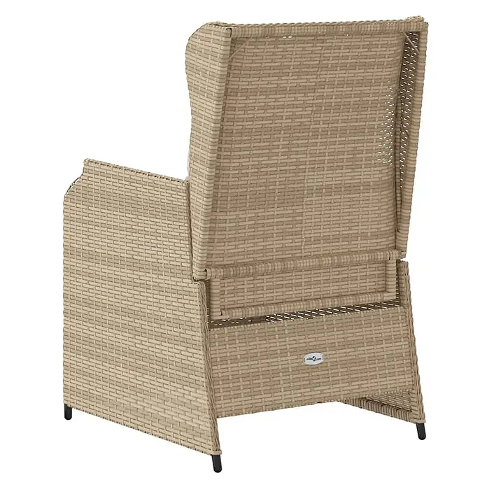 Furnicato 2er-Set Gartenstühle aus PE-Rattan, verstellbar, Beige -  - Beiger Outdoor-Rattanstuhl, von hinten links, mit hoher Rückenlehne und geflochtener Textur.