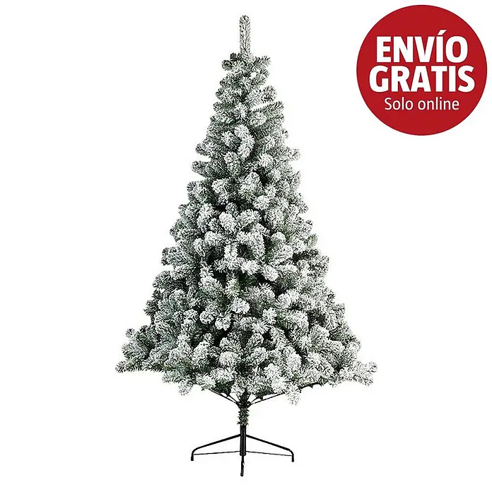 Árbol de Navidad artificial Imperial Pine - Altura: 210 cm, Blanco - Árbol de Navidad artificial flocado con ramas verdes y pie negro, con aspecto nevado.