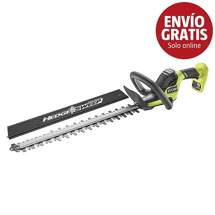 Ryobi ONE+ Cortasetos de batería RY18HT50A-0 - 18 V, Iones de litio, Sin batería - Cortasetos Ryobi inalámbrico, verde lima y negro, con recolector de residuos 'Hedge Sweep'.