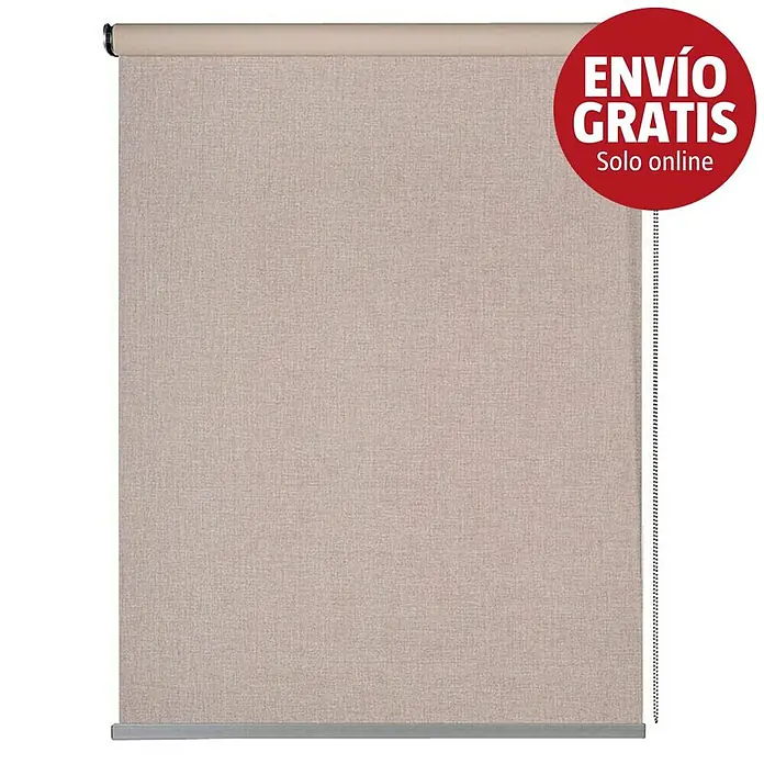 Estor enrollable opaco Textura - An x Al: 80 x 250 cm, Lino - Estor enrollable beige texturizado, parcialmente desenrollado.
