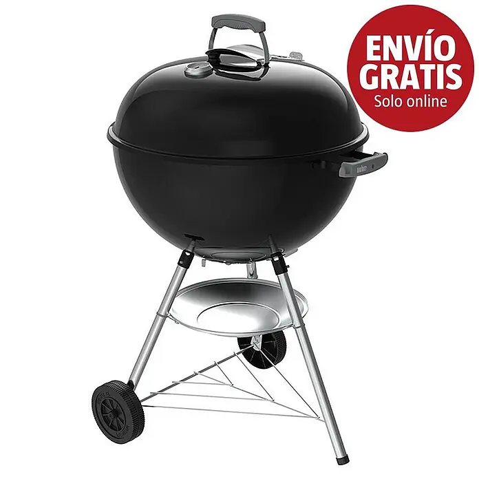 Weber Barbacoa redonda con tapa Bar-B Kettle - Diámetro de la superficie de la parrilla: 57 cm, Negro - Barbacoa de carbón negra con ruedas.