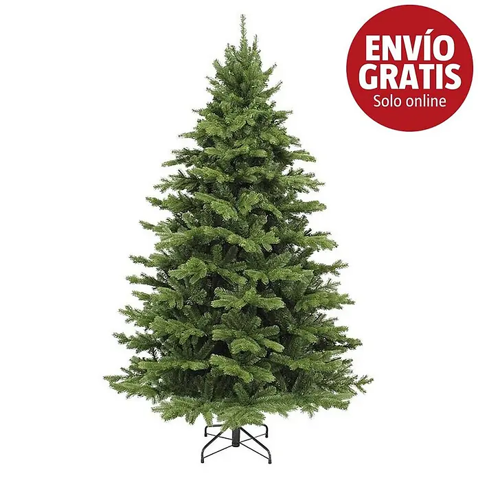Árbol de Navidad artificial Sherwood - Altura: 365 cm, Verde, Base - Árbol de Navidad artificial verde alto con soporte negro.