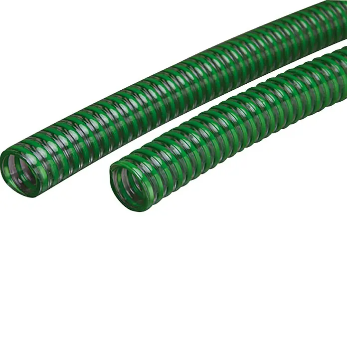 Spiralschlauch Meterware - 32 mm, Großrolle - Grüne Spiralschläuche: Zwei flexible, verstärkte Schläuche für diverse Anwendungen, ideal für industrielle und private Nutzung.