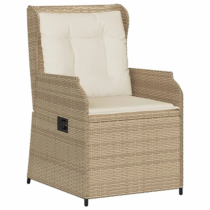 Furnicato 2er-Set Gartenstühle aus PE-Rattan, verstellbar, Beige -  - Beiger Garten-Sessel aus Polyrattan mit cremefarbenen Kissen und integriertem Seitenstauraum.