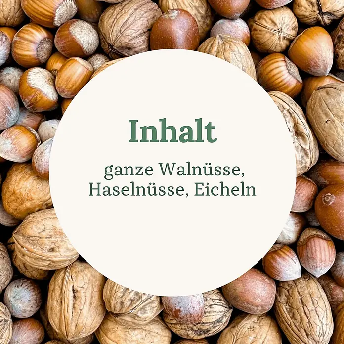 Orni Nüsse-Mix für Eichhörnchen 1kg -  - Eine Mischung aus ganzen Walnüssen, Haselnüssen und Eicheln.