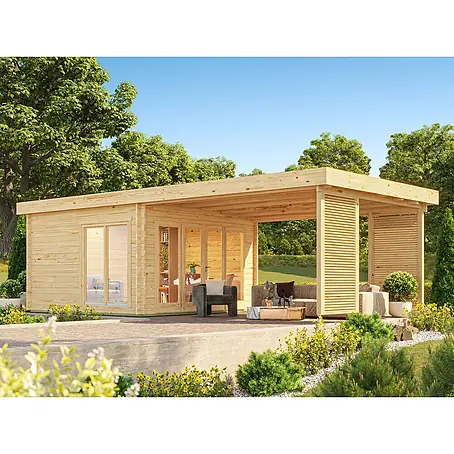 Fjordholz Gartenlounge Modell Carlise 44, 31.52 m², Grau Imprägnierung