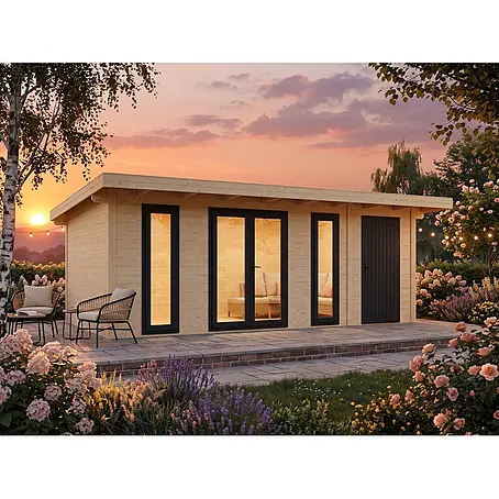 Fjordholz 2-Raum Gartenhaus  Alu Line 44-F, 19.20  m², Isoliervergl.