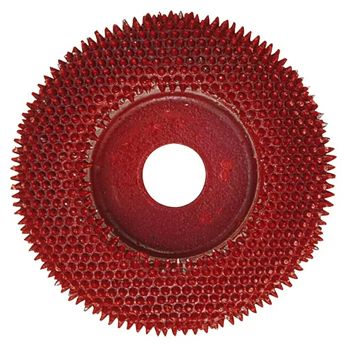 Proxxon Disco escofina N.º 29050 - Diámetro: 50 mm, Carburo de tungsteno, Específico para: Esmeriladoras Proxxon Micromot - Disco de lijado rojo con superficie rugosa y abertura central, ideal para proyectos de carpintería bastos.