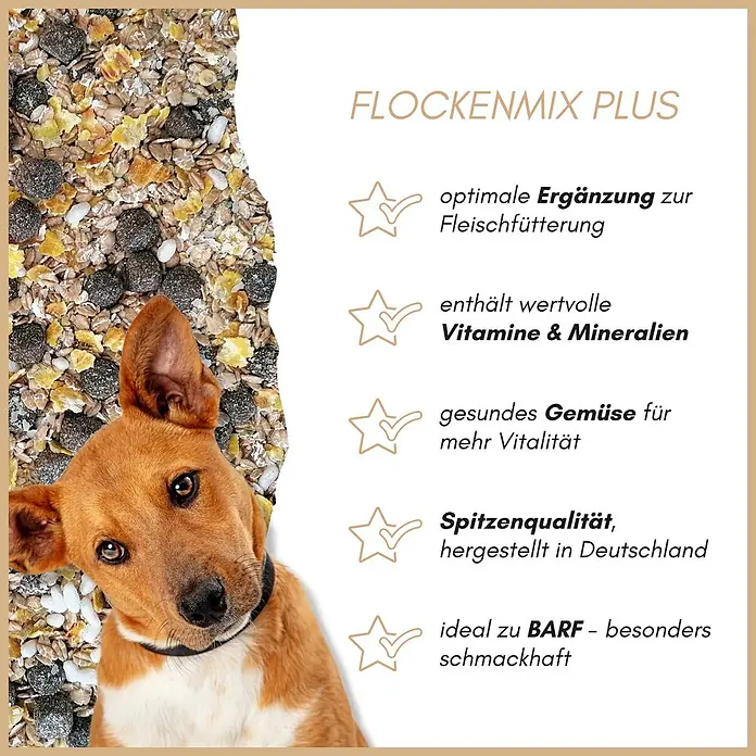 Supravit Flockenmix für Hunde 5kg - Flockenmischung  Ergänzung für Hunde -  - Flockenmix Plus Hundefutter: eine Mischung aus Flocken und Pellets für eine gesunde Ernährung, mit einem Hund.