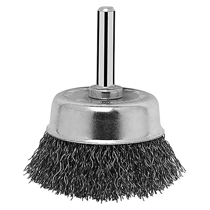 Craftomat Topf-Drahtbürste - Passend für: Bohrfutter, Durchmesser: 50 mm, Gewellt - Drahtbürstenaufsatz für Bohrmaschine. Ideal zum Entrosten und Reinigen von Metalloberflächen mit diesem Werkzeug für Handwerker.