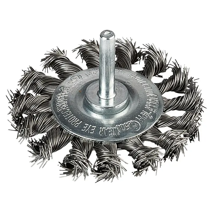 Craftomat Scheiben-Drahtbürste - Passend für: Bohrfutter, Durchmesser: 75 mm, Gezopft - Drahtbürstenrad mit Schaft. Ideal zum Entrosten und Reinigen von Metalloberflächen. Für Bohrmaschinen und Schleifmaschinen geeignet.