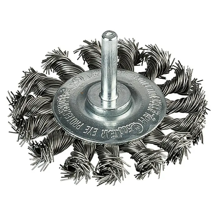 Craftomat Scheiben-Drahtbürste - Passend für: Bohrfutter, Durchmesser: 75 mm, Gezopft - Drahtbürstenrad mit Schaft. Ideal zum Entrosten und Reinigen von Metalloberflächen. Für Bohrmaschinen und Schleifmaschinen geeignet.