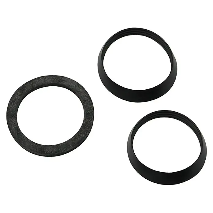 Dichtungssortiment - 1¼″, Geeignet für: Waschtischsiphons - Nahaufnahme von drei Dichtungsringen, die zur Abdichtung von Verbindungen dienen und Leckagen verhindern. Ideal für Sanitär-, Heizungs- und Klimaanlagen.