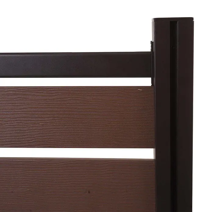 Alu Mülltonnen-Zaun 130x110x6cm Basiselement Braun Holzoptik erweiterbar -  - Dunkelbraunes Verbundzaunelement mit Holzmaserung, bestehend aus horizontalen Lamellen und vertikalem Pfosten.