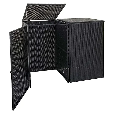 2er-Mülltonnenverkleidung 176x130x131cm Poly-Rattan Schwarz