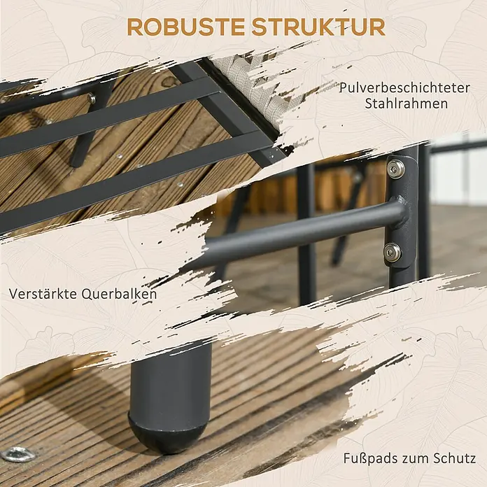 Furnicato Loungesessel-Set 2-teilig, Boho-Look, Beige -  - Nahaufnahme eines dunkelgrauen, pulverbeschichteten Stahlrahmens mit verstärkten Querbalken und schützenden Fußpads.