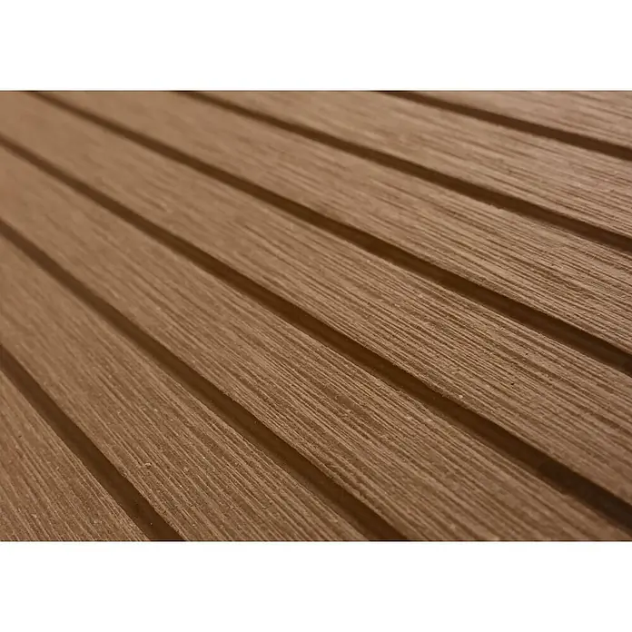 4er Mülltonnenverkleidung 124x265x84cm & Pflanzkasten Teak-Optik Edelstahl -  - Braune, texturierte gerillte Verkleidung.
