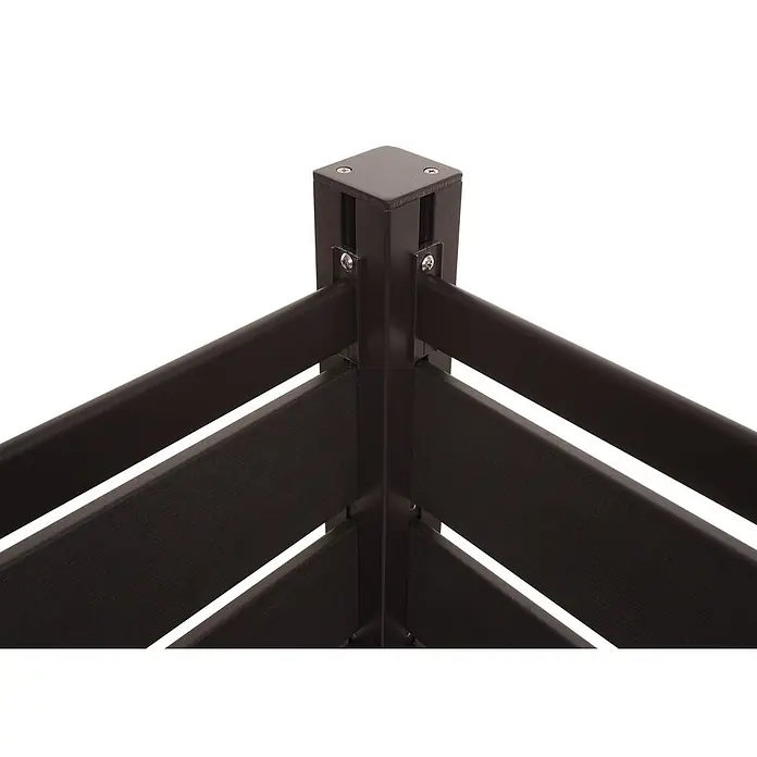 Alu Mülltonnen-Zaun 130x100x6cm Anthrazit Holzoptik erweiterbar -  - Dunkelbrauner Komposit-Eckpfosten mit Geländerlatten, verschraubt.