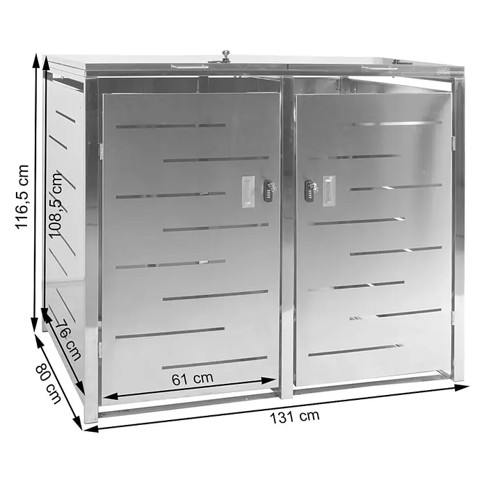 2er-Mülltonnenverkleidung 117x131x80cm Anthrazit Stahl 54kg erweiterbar -  - Abfallbehälterbox aus Edelstahl mit zwei Türen, Maße 131x80x116,5 cm.